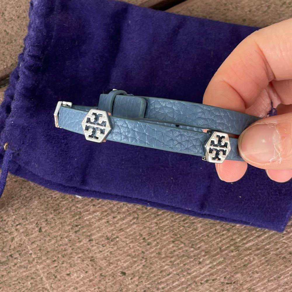 TORY BURCH Hex Thin Double Wrap Bracelet, Bluewood
